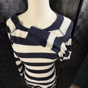 GAP Navy and Cream Striped ribbed long sleeve thermal
